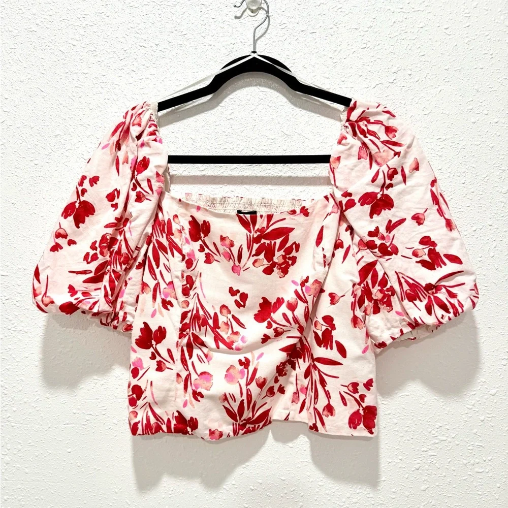 Banana Republic Red‎ and White Floral Blouse XL